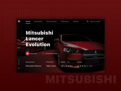 Mitsubishi Lancer Evolution branding design graphic design hero image prototyping typography ui uiux ux vector wireframing