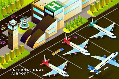 International Airport - Isometric Illustration 3d 3d animation 3d art 3d character 3d illustration app banner concept design illustration isometric isometric illustration landing landing page landing pages logo page web design web development website