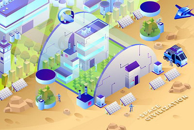 Space Civilization - Isometric Vector Illustration 3d 3d animation 3d art 3d character 3d illustration app design development illustration illustrations isometric isometric illustration isometric illustrations logo page ui ux web design web development website