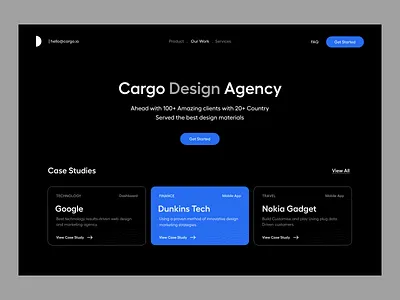 Landing Page black clean dark mode design design agency feature header hero banner landing page landing page design product design studio typography ui ui ux user experience ux website design