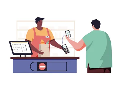 Contactless payment cartoon cartoon character design flat flat character flat illustration graphic design hand drawn illustration vector