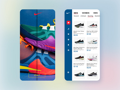 Shoes App app blue mobile navbar red shoes typography ui ux