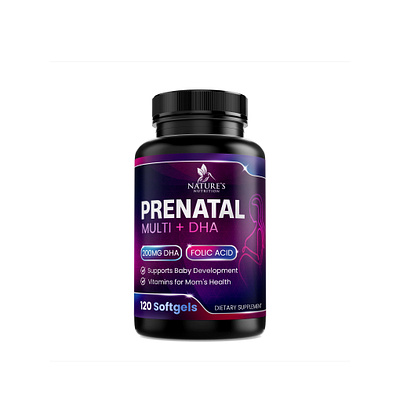 Prenatal Vitamins Label Design for Nature's Nutrition bottle label graphic design product design product label supplement