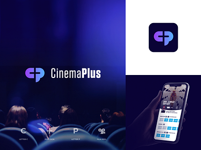 CinemaPlus logo branding cinema film logo movie movies negative space plus theater tickets