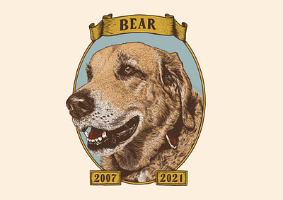 Bear the Dog digital engraving illustration lettering woodcut