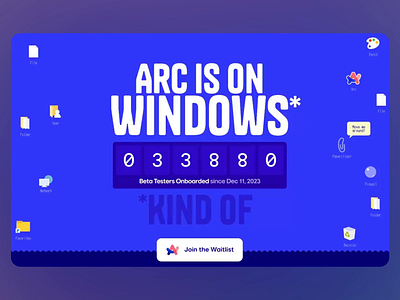 ARC Browser Landing page animation archive beta testers blue color palette browser browser promotion command bar desktop downloads landing page marketing software software marketing tech ui ui design ui ux ux design vibrant layout windows