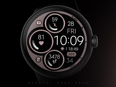 Digital Rose Gold – Elegan & Modern Watch Face for Wear OS black design elegant fitness google graphic design gym illustration informative modern pink rose gold samsung smartwatch technology ui ui ux watch watchface wear os