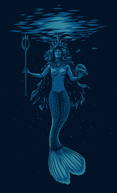 Mermaid WIP digital illustration mermaid myth ocean sea trident underwater water