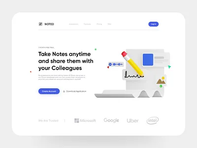 NOTED Light & Dark Versions 3d 3d illustration application blender design homepage illustration landing ui ui design ux design