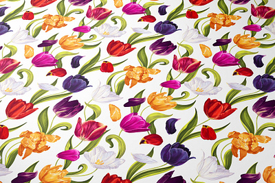 "Colorful Tulips" Seamless Pattern adobe illustrator fabricdesign illustration illustrator pattern patterndesign realistic seamess pattern seamless spring spring flowers surface design surfacepattern surfacepatterndesign textile textile design tulip tulip flowers vector vector patten