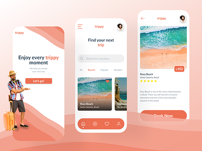 trippy. android app application brazil ios luggage orange travel traveling trip ui ux web world
