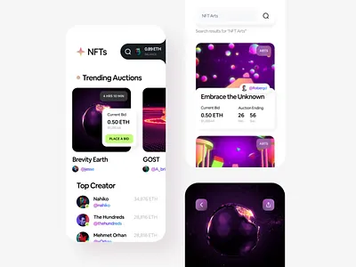 NFT Marketplace Concept 3d animation app design design interaction design marketplace mobile app nft ui ux
