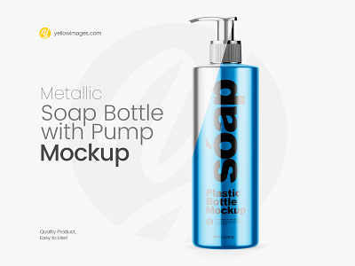 Metallic Soap Bottle with Pump Mockup bottle mockup design metallic bottle mock up mock up mockup package packaging shampoo soap soap bottle soap bottle mockup yellow images