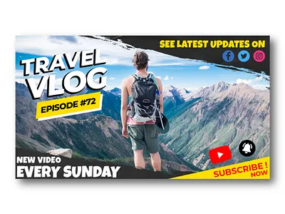 Travel Vlog Youtube Video Thumbnails Design adventure youtube video banner banner ads branding cover design design facebook cover fb cover graphic design social media banner thumbnail design travel vlog vlog thumbnail web ads youtube yt banner yt cover