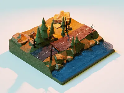 Forest Road 3D 3d blender forest low poly river road rock tree