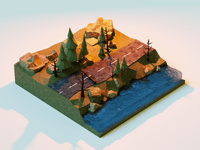 Forest Road 3D 3d blender forest low poly river road rock tree