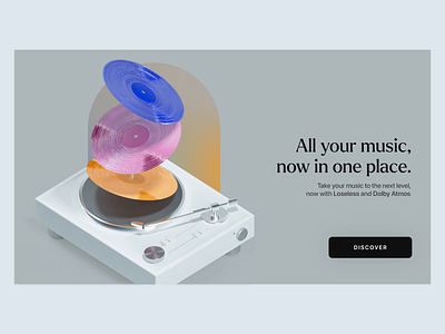 Clean Minimal Music Landing Page 3d cinema 4d clay clean grey illustration landing minimal music page render set up texture ui ux vinyl