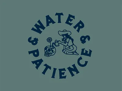 Water & Patience cowgirl desert design drawing illustration plants tattoo vector