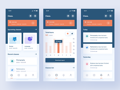 Classroom App app chart class classes classroom course design ecourse elearning learn lesson mobile room student study teacher uidesign uiux uxdesign virtual