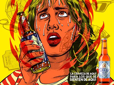 Hot Hot August advertising beer brand campaign cartoon commercial drawing graphic design halftones illustration ink ink bad company lettering old school poster poster design retro summer type typography