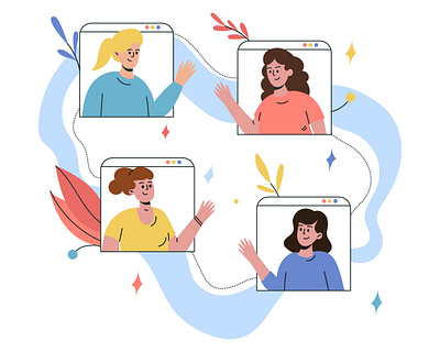 Friends at a distance adobe adobe illustrator blue girl graphic design illustration online ui vector