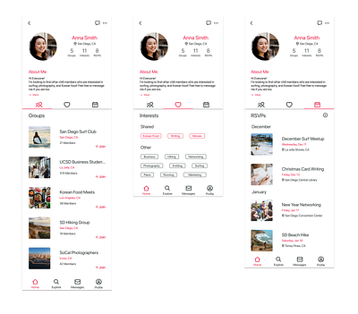 Meetup User Profile app design profile redesign ui ux