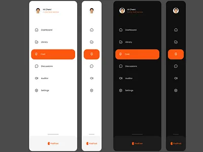 PodFast sidebar navigation UI concept design app design figma flat minimal ui ux vector