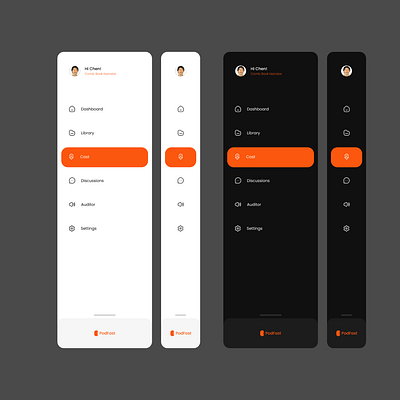 PodFast sidebar navigation UI concept design app design figma flat minimal ui ux vector