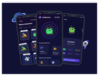 Mooney Mobile App app app design dark mode dark theme dashboard design mobile mobile app monster planet ui