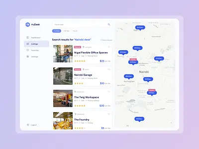 Co-working space listing dashboard design figma ui ux website