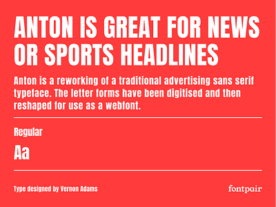 Anton - Sans Serif Google Font design font pair font pairing fontpair fonts googlefonts typeface typography