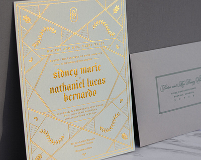 Gold Foil Wedding Invitation colorplan gold gold foil green invitation letterpress powder green print design wedding