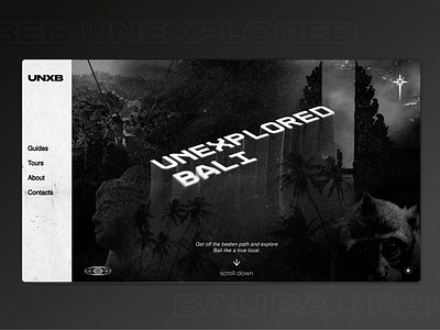 Unexplored Bali | Landing page concept dailyui dark design grain graphic design graphicdesign landingpage minimal textures ui uiux web website