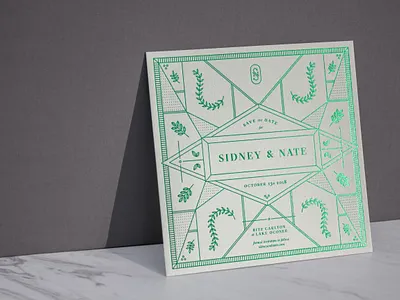 Green on Green Save The Date colorplan foil green green design green foil green wedding letterpress wedding