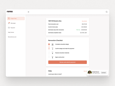 Renno Dashboard clean dashboard dashboard ui design digital flat minimal orange product design real estate renno renovation silka simple web