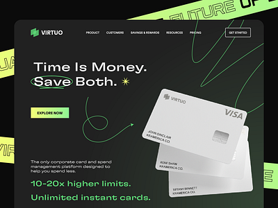 VIRTUO - Finance Landing Page Design bank card banking banking app banking website clean credit card defi fintech fintech website hero header landing landing page minimal mobile banking neobank neobank landing product page ui