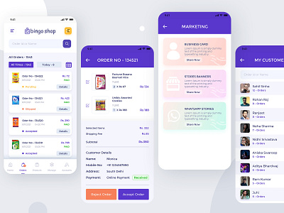 Bingo Shop Customers Orders app icon application branding customer customers design homepage icon illustration logo order accept orders paid payment regect order sell ui uiux
