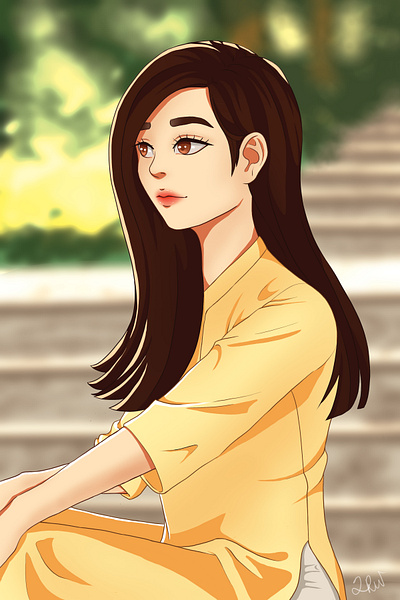 Sitting Girl Portrait adobephotoshop art design digitalart digitaldrawing drawing illustration photoshop