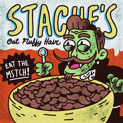 Stache's Cereal cartoon cereal box character character design drawing graphic design illustration photoshop vampire