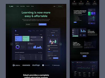 E-learning platform landing page classroom dark landing page dashboard e learning web ui design elearning landingpage learning platform online class room online learning platform productive productivity saas saas landing page software landing page student ui kit uiux design web webapp website