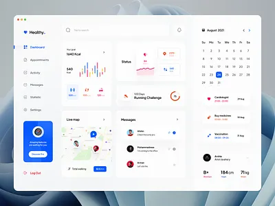 Healthy Dashboard Management analytics app design blue clean concept dashboard design fluent design glassmorphism graph health inspiration microsoft minimal sport ui ux web weight workout