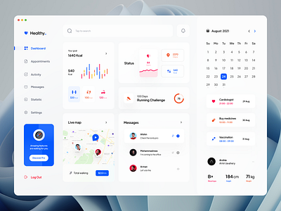 Healthy Dashboard Management analytics app design blue clean concept dashboard design fluent design glassmorphism graph health inspiration microsoft minimal sport ui ux web weight workout