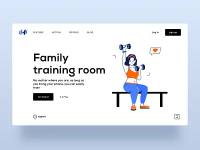 One More Fitness & Workout App app design onemore ui web 健身 凳子 力量 哑铃 女性 插画 热身 男性 红色 蓝色 运动 速度 黄色 黑色
