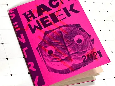 Sentry Hack Week Riso-printed Zine book binding booklet branding hack handmade printed riso risograph typography zine