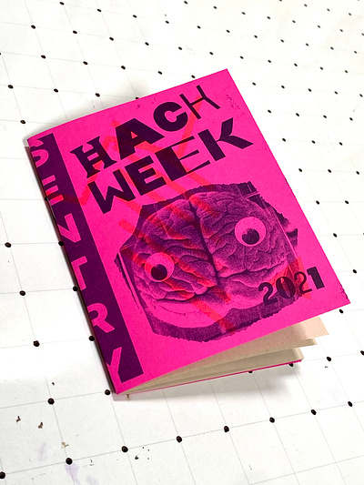 Sentry Hack Week Riso-printed Zine book binding booklet branding hack handmade printed riso risograph typography zine