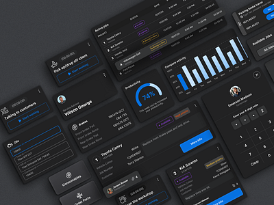 System Elements in WMA automobile cars darkmode design equal manager mechanic project repair responsive systemelements tablet taskmanagement tracker ui userexperience userinterface ux web workshop