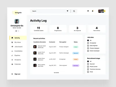 HR Collaboration App Exploration dashboard data visualization design hr minimal recruitment ui ui design uiux