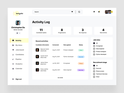 HR Collaboration App Exploration dashboard data visualization design hr minimal recruitment ui ui design uiux