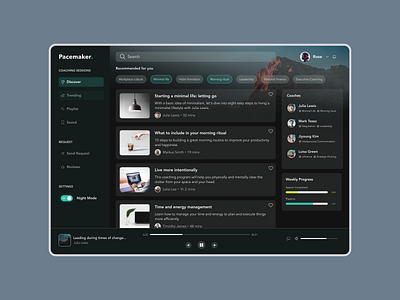 Pacemaker - Coaching podcast design concept app design ui ux