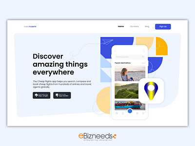 Travelling App Landing Page UI/UX Design - eBizneeds app landing page design app landing page idea app website design landing page idea web design website design